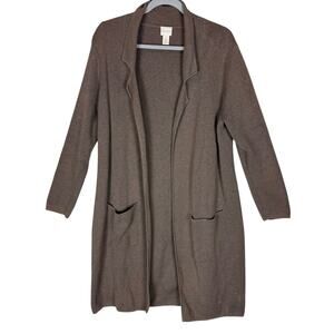 Chico's Sweater Womens 2 Brown Cotton Pockets Cardigan Long Sleeve Knee‎ Length